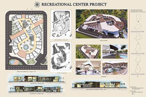 RECREATIONAL CENTER on Behance Auditorium Plan, North Coast Egypt, Recreational Center, Architectural Thesis, Cairo University, Architect Building, Leisure Center, Youth Center, Rehabilitation Center