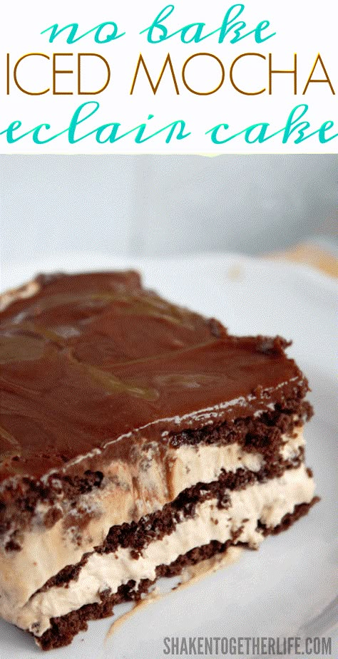 Iced Mocha Eclair Cake (A No Bake Dessert!) Iced Coffee Freezer Cake, Coffee Ice Box Cake, Coffee Icebox Cake, Easy Coffee Dessert Recipes, Coffee Dessert Ideas, Mocha Dessert Recipes, Coffee Desserts Easy, Frozen Coffee Recipe, Tennis Biscuits