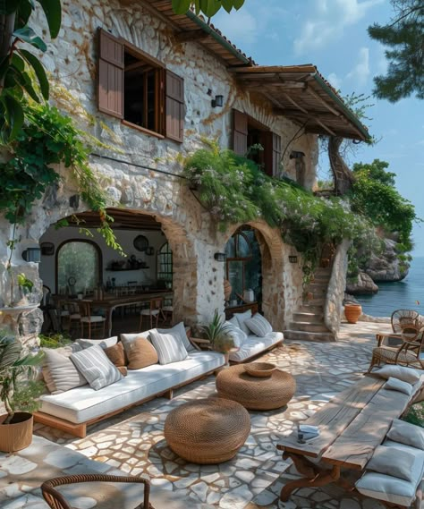 Mediterranean House Designs, Luxury Mediterranean Homes, Mediterranean House Design, Outdoor Reading Nooks, Spain House, House Mediterranean, Italy House, House Interior Design Styles, Seaside House