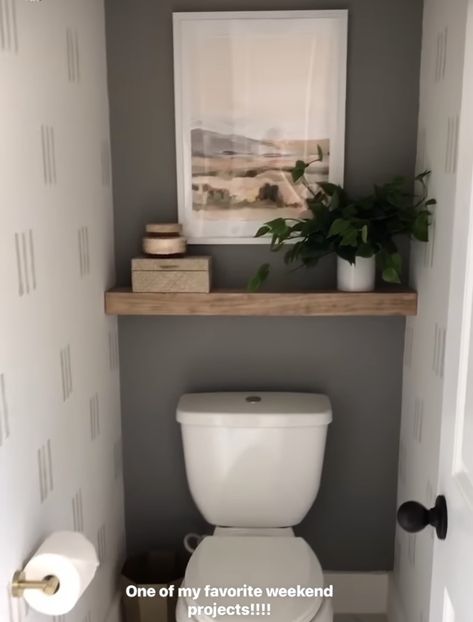 Bathroom Shelves Over Toilet Minimalist, Shelf In Toilet Room, Floating Shelf In Bathroom Behind Toilet, Adding Half Bath Small Spaces, Floating Shelves In Toilet Room, Toilet Nook Shelves, Toilet With Shelves Above, Decor Above Toilet Small Baths, Open Shelf Over Toilet