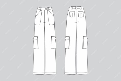 Premium Vector | Cargo woman pant cargo pants technical fashion illustration pants Drawing Of Cargo Pants, Baggy Pants Technical Drawing, Cargo Pants Illustration, Cargo Pants Flat Sketch, Cargo Pants Technical Drawing, Draw Cargo Pants, How To Draw Cargo Pants, Cargo Pants Sketch, Pants Technical Drawing