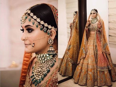 Is Orange The 'IT' Colour Of This Season? We Spotted Too Many Brides Spilling Sass With This Hue! Burnt Orange Bridal Lehenga, Burnt Orange Lehenga, Orange Indian Outfit, Mustard Lehenga, Bridal Lenghas, Different Shades Of Orange, Lehenga Images, Rimple And Harpreet Narula, Orange Lehenga