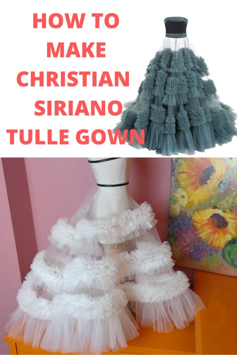 in this tutorial I show you how to make this beautiful tulle gown by christian siriano,enjoy,and if you like the video ,do not forget to like and subscribe,thank"s Ball Gown Tulle Dress, How To Sew Tulle To A Dress, Ruffled Tulle Skirt, Tulle Sewing Techniques, Tulle Ruffles Diy, Diy Ball Gown How To Make, Tulle Dress Pattern Diy Tutorial, How To Sew Tulle Ruffles, Tulle Techniques