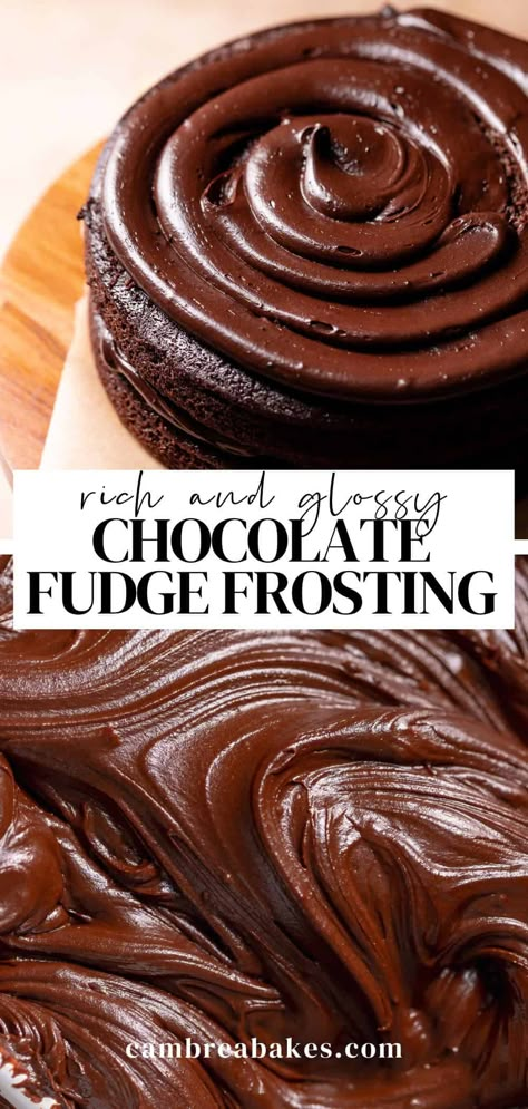 Ultra-rich and silky smooth, this dark chocolate fudge frosting is simple to make with 5 ingredients, no powdered sugar, and no corn syrup. It's the best fudge frosting for topping cupcakes, cakes, fudge brownies, and more! Chocolate Fudge Ganache, Chocolate Frosting For Cookies, Fudge Chocolate Frosting, Chocolate Fudge Buttercream Frosting, Fudge Icing For Cake, Fudge Filling For Cake, 3 Ingredient Chocolate Frosting, Chocolate Cake Filling Recipes, Chocolate Frosting Recipe Buttercream