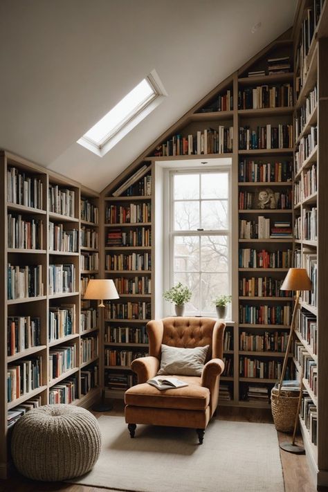 Small Attic Office, Reading Nook In Bedroom, Low Ceiling Attic Bedroom, Diy Reading Nook, Modern Attic, Kids Nook, Attic Room Ideas, Attic Nook, All About Books