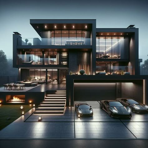 Small Modern Luxury Living Room, Big Houses Mansions Luxury Dream Homes Black, Luxury Homes Dream Houses Exterior Black, High Tech House Exterior, Cool Mansions Dream Homes, House Asthetic Picture Outside, Dark Modern House Exterior Bloxburg, Dark Luxury House Exterior, Aesthetic House Exterior Modern