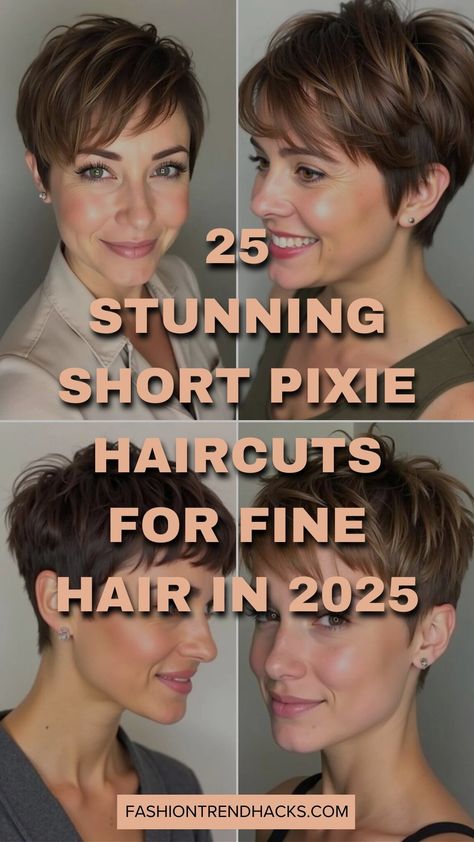 25 Stunning Short Pixie Haircuts for Fine, Flat Hair 2025 – Fashion Trend Hacks Haircuts For Fine Flat Hair, Pixie Haircuts For Fine Hair, Fine Flat Hair, Braids Curls, Fresh Cuts, Textured Layers, Timeless Looks, Flat Hair, Short Pixie Haircuts