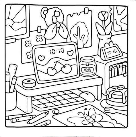 Colour In Drawings, Empty Coloring Pages, Bobbiegoods Coloring Page, Little Corner Coloring Book Pages, Preppy Coloring Pages Aesthetic, Blank Coloring Pages Aesthetic, Proud Family Coloring Pages, Cute Coloring Pages Printable, Cozy Corner Coloring Page