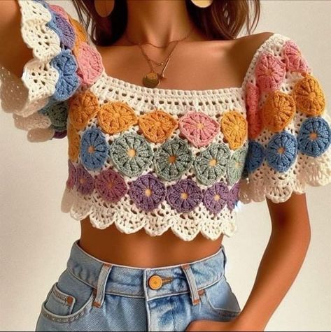 Mode Crochet, Crochet Clothing And Accessories, Crochet Fashion Patterns, Crochet Crop, Crochet Top Pattern, Diy Crochet Projects, Crochet Blouse, Crochet Crop Top, Love Crochet