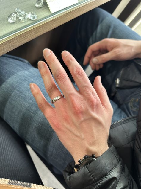 Wedding Ring Aesthetic Men, Boy Engagement Ring, Masc Ring, Male Rings Aesthetic, Men Wearing Rings, Male Wedding Bands, Male Engagement Ring, Hand With Ring, Hand Couple