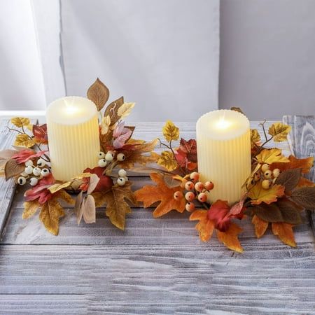 FastXmas Fall Candle Rings Wreath, 9.8" Artificial Maple Leaves Berries Candle Rings, Rustic Style Pillar Candle Holder Decorative Tealight Candle Garland Table Centerpieces Fall Decorations for Home Feature: Material: Plastic Color: White Product size: 25 x 7.5 x 7.5 cm / 9.84 x 2.95 x 2.95 in Packing size: 25 x 7.5 x 7.5 cm / 9.84 x 2.95 x 2.95 in Net weight : 30g / 0.06 lb Gross weight : 30g / 0.06 lb Description: Unique design: The new Halloween candlestick decoration wreath is made of artif Fall Decorations Indoor Apartment, Orange And Brown Party Decorations, Low Autumn Centerpieces, Simple Wedding Centerpieces No Flowers, Fall Festival Table Decor, Cheap Thanksgiving Decorations Table, Fall Candle Ring, Cozy Thanksgiving Decor, Fall Decor For Home