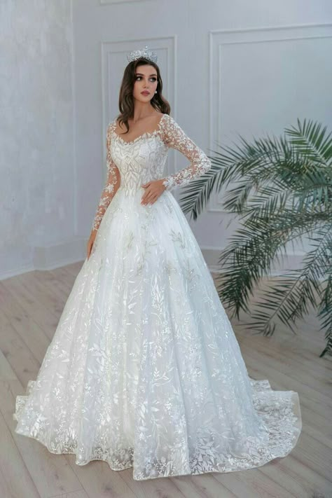 Wedding Gown Full Sleeve, Gown White Wedding, Wedding Gown White Brides, Wedding White Gowns Bridal, Wedding Dress White Gown, White Bridal Gowns Long Sleeve, Gown For Women Wedding Dresses, Full Sleeve Bridal Gowns, Line A Wedding Dress