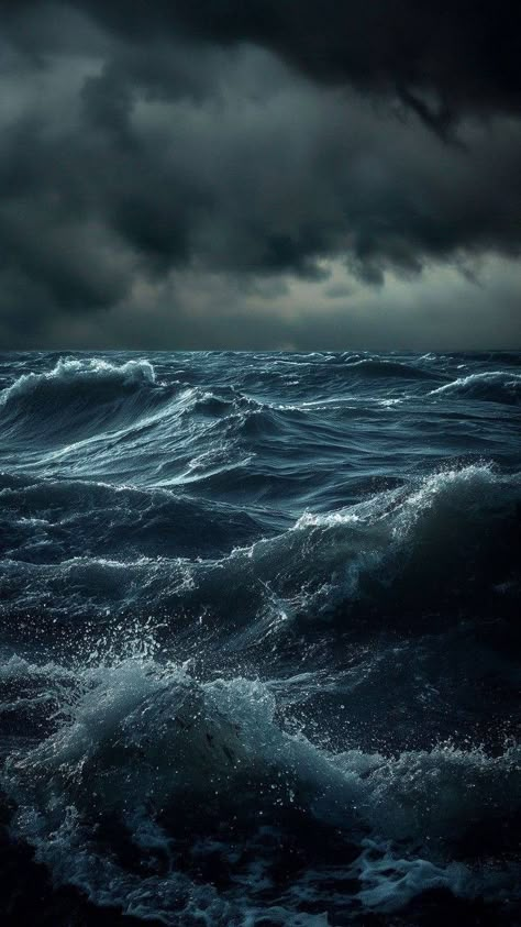 Thallasophobia Art, Dark Water Painting, Sea Horror, The Ocean Aesthetic Dark, Stormy Seas Aesthetic, Waves At Night, Open Ocean Aesthetic, Stormy Ocean Wallpaper, The Ocean Dark Aesthetic