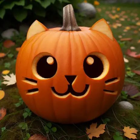 Simple Cat Pumpkin Carving, Small Pumkin Carvings, Pumpkin Carving Kids Easy, Pumpkin Carving Ideas For White Pumpkins, Pumpkin Cute Carving Ideas, Cat Carved Pumpkins Ideas, Pumpkin Carving Idea Cute, Easy Kids Pumpkin Carving, Cat Pumkins Ideas Carving