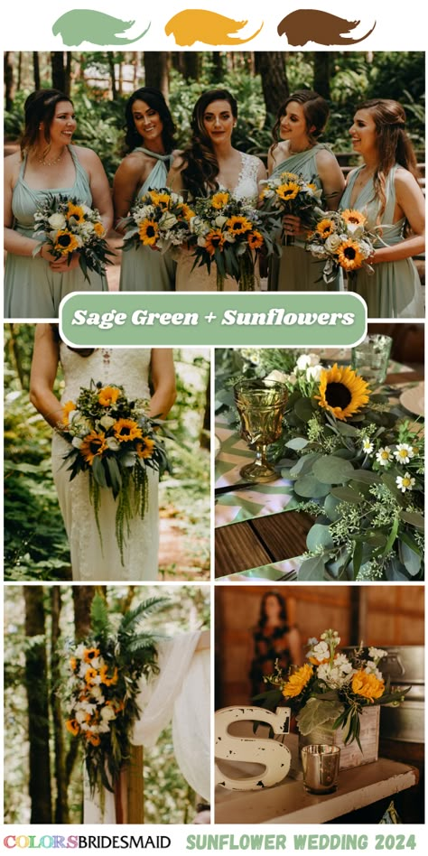 Top 8 Sunflower Wedding Colors for 2024 - ColorsBridesmaid Sunflower Wedding Colors, Fall Wildflower Bouquet, Wildflower Bouquet Wedding, Fall Sunflower Weddings, Yellow Wedding Colors, Wedding Theme Color Schemes, Sunflower Wedding Decorations, Colors For 2024, Red Sage