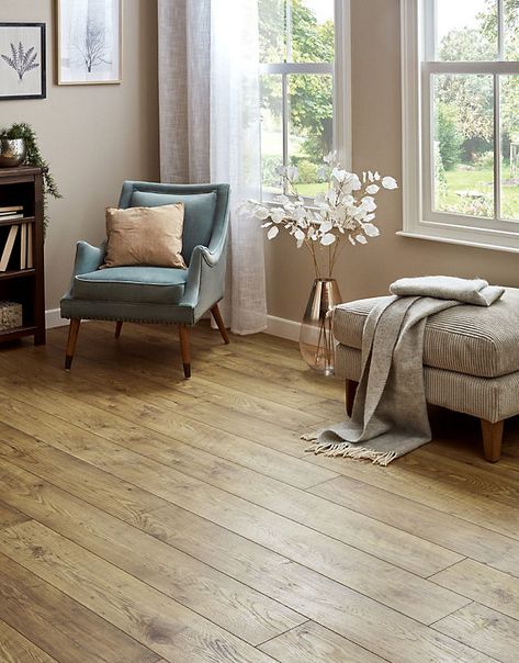 Impero - Addington Chestnut 10mm Laminate Flooring. 1.73m² Pack | DIY at B&Q Living Room With Wooden Floor, Lounge Interior Design, Laminate Flooring Colors, Flooring Colors, Direct Wood Flooring, Tiles Material, Lounge Interior, Lounge Interiors, Real Wood Floors