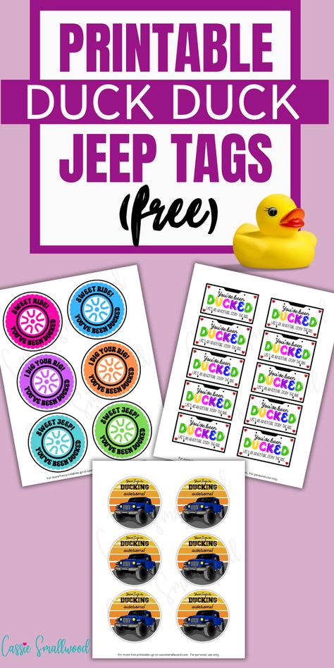 Free printable duck duck Jeep tags You've Been Ducked Jeep Tags, How To Keep Ducks On Jeep Dash, Jeep Duck Tags Printable, Jeep Duck Tags, Ducking Jeep Ideas, Jeep Duck Holder Diy, Jeep Ducks On Dash Ideas, Duck Duck Jeep Tags Free Printable, Jeep Ducking Ideas