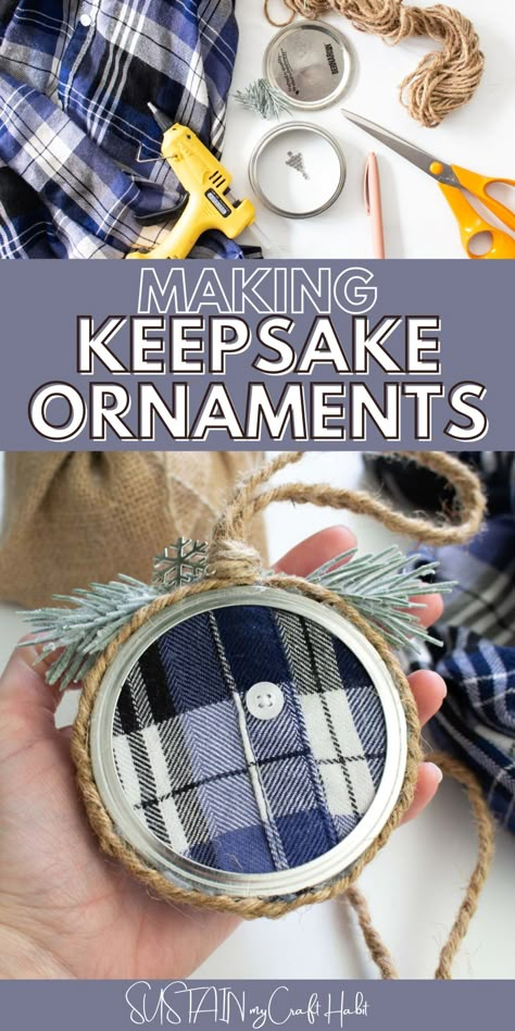 We teach you how to make keepsake ornaments with this special activity that does it with clothes. Give it a try here! Step by step photo instructions! #sustainmycrafthabit Memory Ornaments, Keepsake Crafts, Cadeau Parents, Homemade Ornaments, Memory Crafts, Memory Pillows, Christmas Keepsakes, Memorial Ornaments, 3d Christmas