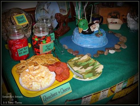 Duck Themed Food Ideas, Duck Birthday Food Ideas, Mallard Duck Themed 1st Birthday, Duck Hunting Party Food Ideas, Duck Hunting Birthday Party Food, Duck Themed Food, One Lucky Duck Food Ideas, Hunting Baby Shower Ideas, Duck Birthday Theme