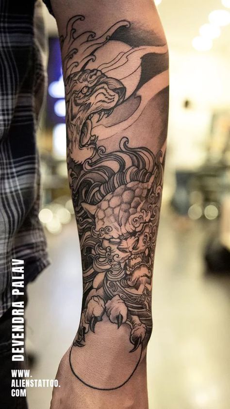 60 Best Half-sleeve Tattoo Ideas and Designs for 2021 Dragon Tattoo For Men Arm Half Sleeves, Dragon Tattoo For Men Forearm, Forearm Tattoo Dragon, Japanese Forearm Tattoo For Men, Forearm Dragon Tattoo, Dragon Tattoo Forearm, Aliens Tattoo, Herren Hand Tattoos, Japanese Tattoos For Men