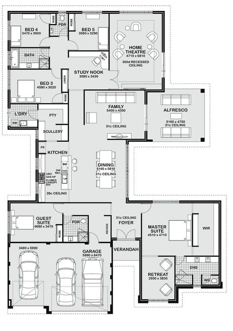 Large House Plans, House Plans Australia, 5 Bedroom House Plans, Design Floor Plans, 4 Bedroom House Plans, Two Story House, Home Design Floor Plans, House Layout Plans, Bedroom Floor Plans