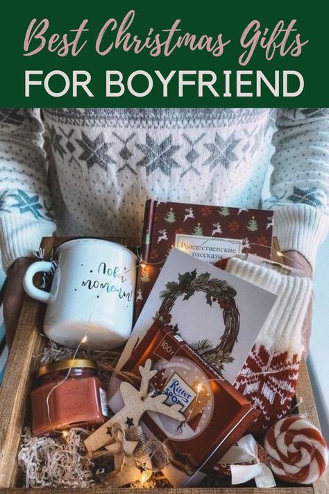 Best & Cute Christmas Gift Ideas For Boyfriend Winter Box Gift Idea, New Year Gift Box Ideas, Christmas Presents For Boyfriend Ideas, Winter Gift Basket, Christmas Gift Boyfriend, Christmas Gift Ideas For Boyfriend, Joululahjat Diy, Hygge Box, Christmas Gift For Boyfriend