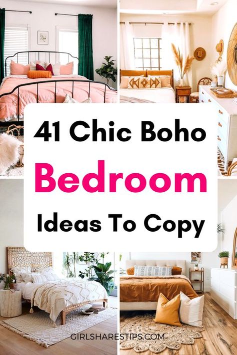 41 chic Boho bedroom ideas to copy directly | Boho bedroom | boho bedroom ideas | boho bedroom inspirations | boho bedroom chic | boho bedroom colorful | boho bedroom beds & bed frame | boho bedroom bedding | boho chic bedroom | modern boho bedroom | bohohemian bedroom | bohobedroom | master bedroom | womens bedroom | bedroom for women | small bedroom | simple bedroom | cute bedroom | aesthetic bedrooms | room decor | college apartment | first apartment | boho style bedroom ideas | bedroom decor Boho Bedding Comforters Cozy Bedroom, Bed In Front Of Window Ideas Boho, Bed Layering Ideas Boho, Bohohemian Bedroom, Boho Master Room Bedroom Ideas Bohemian, Boho Color Scheme Bedroom, Bed Frame Boho, Boho Bedroom Chic, Boho Master Bedrooms Decor