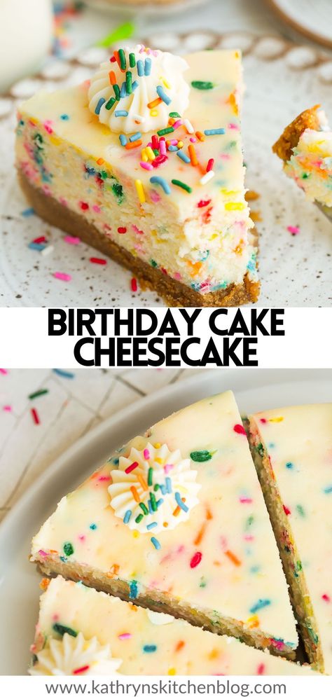 This Birthday Cake Cheesecake recipe is fun, festive, and filled with a birthday cake flavor! Made with creamy cheesecake filling, graham cracker crust, and lots of rainbow sprinkles! Birthday Cake Cheesecake, Easy Birthday Cake, Birthday Cheesecake, Birthday Cake Flavors, Cake Cheesecake, Easy Birthday, A Birthday Cake, Birthday Desserts, Simple Birthday Cake