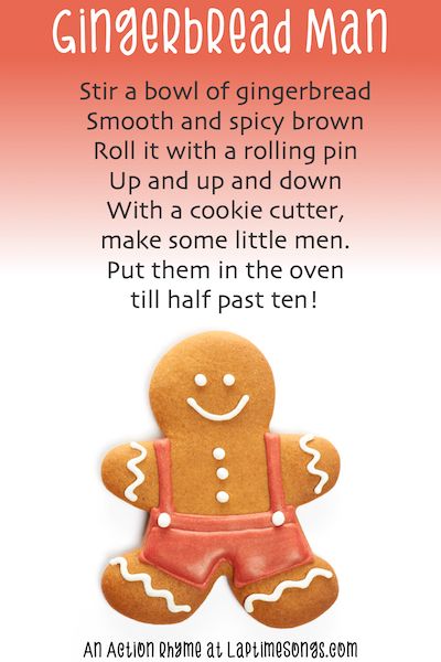 Gingerbread Man - Laptime Songs - Lyrics Christmas Rhymes, Winter Rhymes, Preschool Gingerbread, Gingerbread Man Activities, Gingerbread Theme, Rhymes Songs, Past Tens, 3 Bears, Preschool Themes