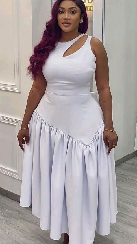 Ankara White Dress Styles, Crepe Long Gown Styles, African White Lace Dress, White Dresses For Church, Ankara Dress Styles For Church, Crepe Gown Styles, Crepe Styles, Boubou Styles For Women, Classy Short Dresses