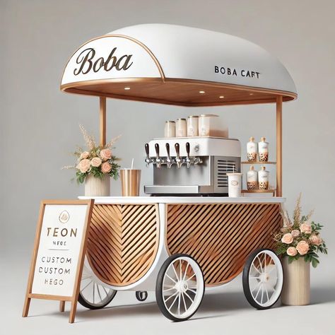 Soooo, we're been working on some concepts for a BOBA cart 👀👀👀 STAY TUNED. Catering Cart Ideas, Boba Cart, Smoothie Cart, Boba Station, Coffee Cart Ideas, Cafe Cart, Juice Cart, Coffee Buffet, Food Stand Design