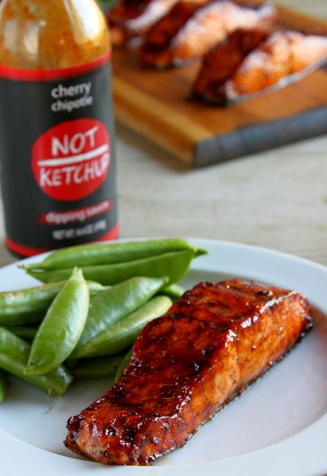 Cherry Chipotle Not Ketchup Glazed Salmon Fillets Fruit Ketchup, Ketchup Recipes, Chipotle Salmon, Oven Roasted Salmon, Clean Eating Detox, Ketchup Sauce, Ketchup Recipe, Recipes For The Whole Family, Bbq Sauces