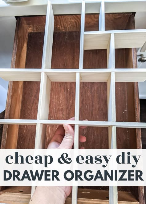 Diy Cabinet Dividers, Diy Wood Drawer Dividers, Diy Knife Block For Drawer, Cheap Drawer Organizers, Cutlery Drawer Organization Diy, How To Organize A Junk Drawer, Draw Dividers Diy, Kitchen Drawer Organizers Diy, Drawer Dividers Organization Ideas