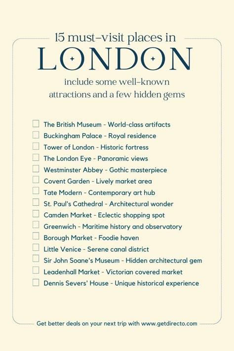 Check this checklist with the to-do-things you have to know in London London To Do List, London Must Do, Things To Do In London England, Summer In London Aesthetic, London Checklist, Traveling England, England Bucket List, Uk Bucket List, What To Do In London