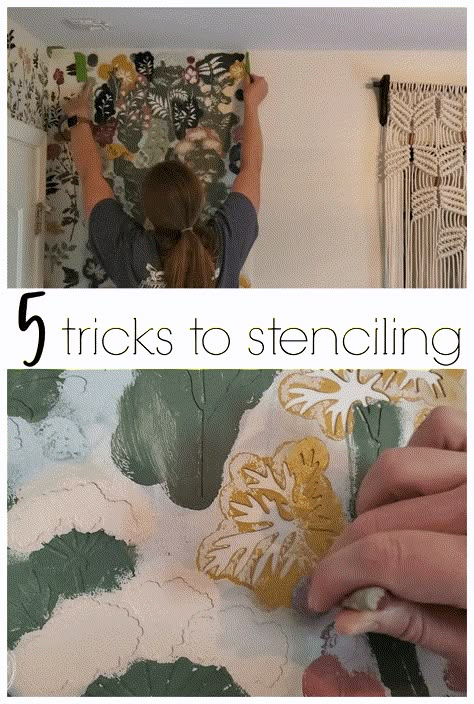 How to Stencil a Wall without Bleedthrough - Refresh Living Stencil On Textured Walls, Bathroom Wall Stencil Ideas, Stenciled Walls Ideas, Paint Stencils For Walls, Diy Wall Stencil, Wall Stencil Ideas, Bathroom Murals, Stencil Wall Painting, Stencil Walls