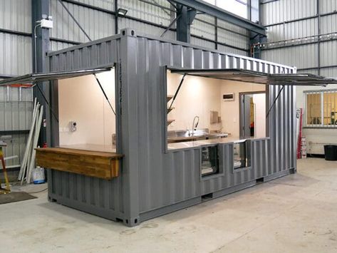 Shipping Container Kitchen, Outdoor Kiosk, Shipping Container Cafe, Container Coffee Shop, Stainless Steel Shelving, Gerobak Dorong, Display Cabinet Design, Container Restaurant, Container Cafe