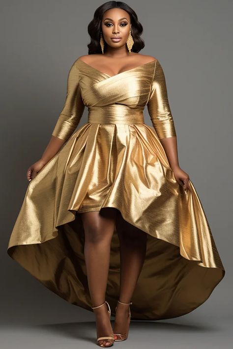 Wedding Season 2024 Gold Dress Family Photos, Stunning Party Dresses, Formal Ball Gowns Elegant, Evening Gowns Elegant Plus Size, Plus Size Gatsby Outfit, Beautiful Plus Size Dresses, Formal Party Dress Plus Size, Gold Wedding Dress Plus Size, Plus Size Luxury Fashion