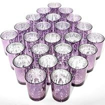 Purple Table Centerpieces, Purple Candle Holders, Gold Votive Candle Holders, Purple Candle, Purple Centerpieces, Mercury Glass Candle Holders, Mercury Glass Votives, Birthday 21, Glass Votives