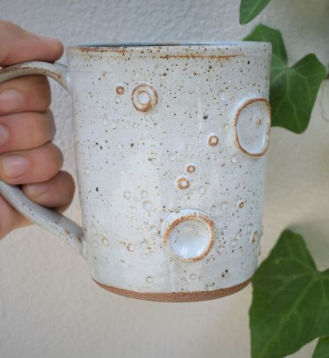 Fun Pottery, Space Mug, Moon Mug, Surface Of The Moon, Moon Surface, White Moon, Unique Pottery, Clay Texture, Clay Bowl