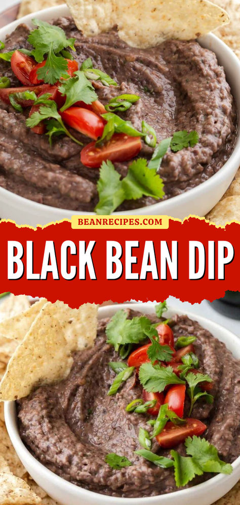 Whip up this black bean dip recipe! It's ready in just 5 minutes. Creamy with a hint of spice, it's the perfect party food for any occasion. Check out the many ways to enjoy this yummy appetizer! Bean Appetizers, Bean Dinner, Black Bean Dip Recipe, Easy Bean Recipes, Vegan Refried Beans, Fat Free Vegan, Refried Beans Recipe, Bean Dip Recipes, Homemade Appetizer