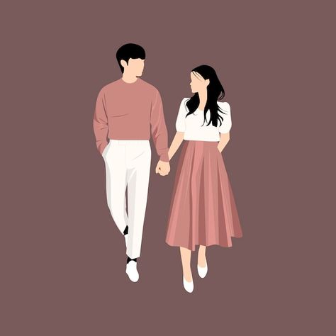 Couple Holding Hands Painting, Walking Couple Drawing, Couple Pose Illustration, Couple Animation Photo, Couple Walking Illustration, Love Vector Illustration, Couple Drawing Holding Hands, Couple Picture Drawing, Cute Cartoon Couple Images