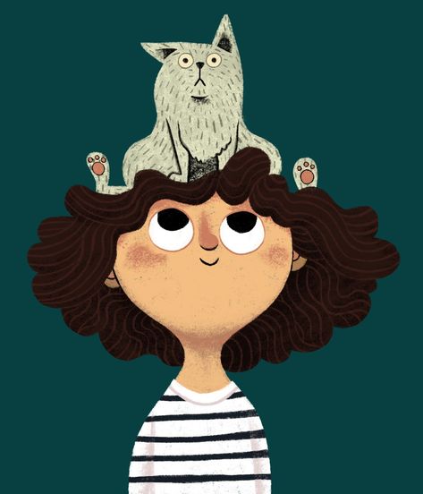 Maybe the human's hair is super soft and comfy... #illustrated by Sam Caldwell. Sam is represented by Good Illustration. Check out his portfolio at Childrensillustrators.com.  #childrensillustrators #childrensbooks #kidlitart Illustrator Portfolio, Good Illustration, Illustration Art Kids, Cocoppa Wallpaper, Portrait Cartoon, Grey Cat, Book Illustration Art, Beauty Art Drawings, Illustrator Illustration