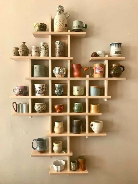 Mug Storage, Mug Display, Coffee Bar Home, Open Storage, Dream House Decor, Wall Shelf, Home Decor Kitchen, Coffee Bar, How To Style