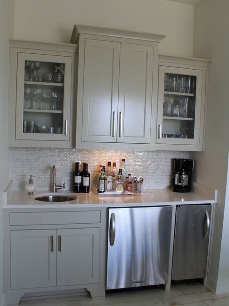 wet bar idea green grey and stainless Wet Bar Designs, Bar Design Ideas, Basement Kitchenette, Basement Bar Designs, Affordable Apartments, Basement Kitchen, Bar Designs, Small Basements, Relaxation Room