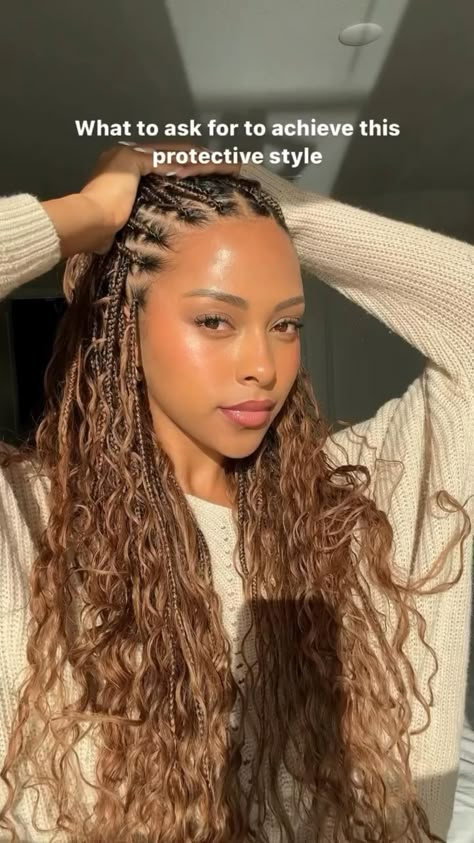 Protective Hairstyles: How to Get This Look Goddess Braids With Curls, Colors Braids, Boho Goddess Braids, Creative Braids, Boho Braided Hairstyles, Braiding Hair Colors, Short Box Braids Hairstyles, Goddess Braids Hairstyles, Box Braids Hairstyles For Black Women