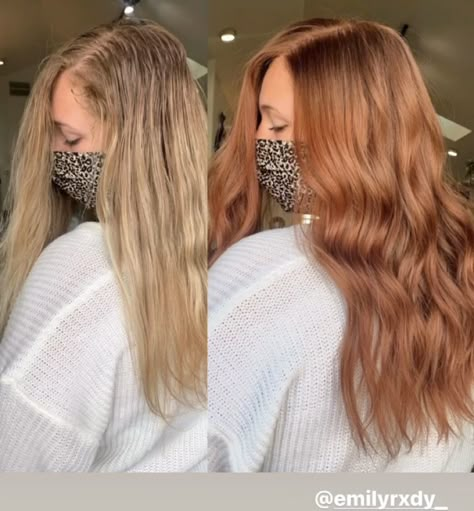 Red Tint Blonde Hair, Natural Red Hair With Shadow Root, Hair Color Ginger Blonde, Blonde To Cooper Before And After, Blonde To Redhead, Going From Blonde To Red Hair, Blond To Auburn Hair, Copper Hair From Blonde, Natural Blonde To Red Hair