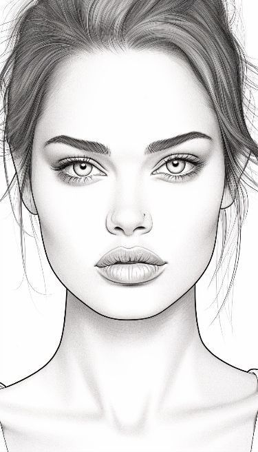 Makeup Face Charts, Grayscale Coloring Books, Women Portraits, Hair Sketch, Face Illustration, Cool Pencil Drawings, Face Chart, Beauty Art Drawings, Original Art Prints