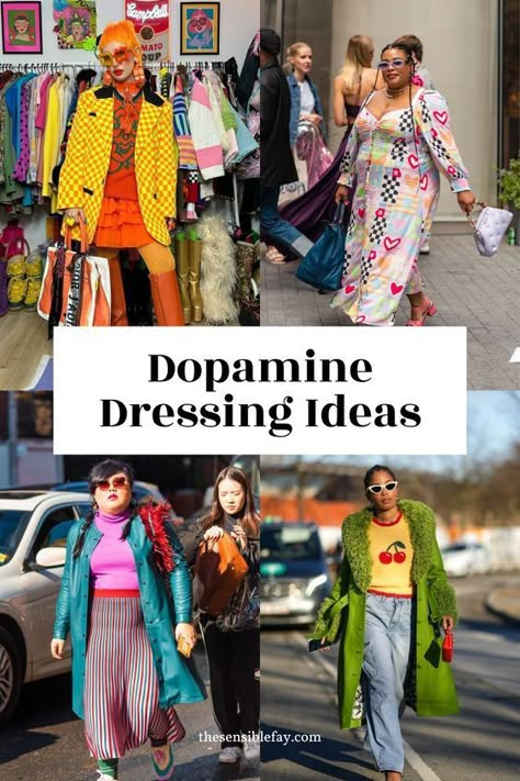 Dopamine dressing is all about finding joy in the clothes that you wear. Sometimes this means pairing bright colors and eclectic textures together. Here's how to create mismatched outfits that make you happy. #MismatchOutfit #DopamineDressing #ColorfulFashion Chic Eclectic Outfit, Cozy Indie Outfits, Color Pop Outfit Ideas, How To Mix Prints Outfits, Fashion Challenge Ideas, One Item Multiple Outfits, 2025 Style Inspiration, Bright Winter Outfit Ideas, Eclectic Colorful Outfits