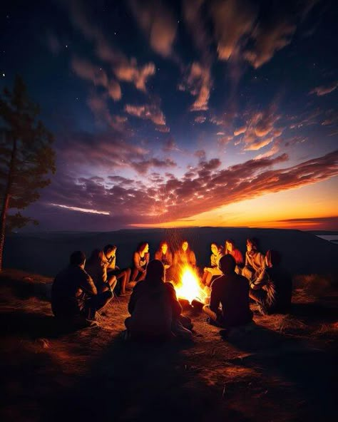 Photo the power of friendship in a vibra... | Premium Photo #Freepik #photo #campfire #bonfire #camping-night #campsite Campfire Aesthetic Friends, Campfire Storytelling, Campfire Photos, Desert Campfire, Campfires Photography, Forest Campfire, Camping At Night, Campfire Art, Camp Photography