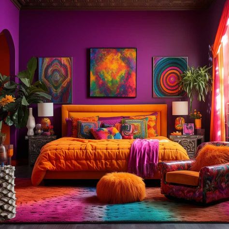 Colorful Romantic Bedroom, Bedroom Inspiration Eclectic, Colourful Dressing Room, Colorful Room Decor, Colourful Living Room Decor, Colourful Living Room, Bohol, Home Decor Living Room, Styl Boho